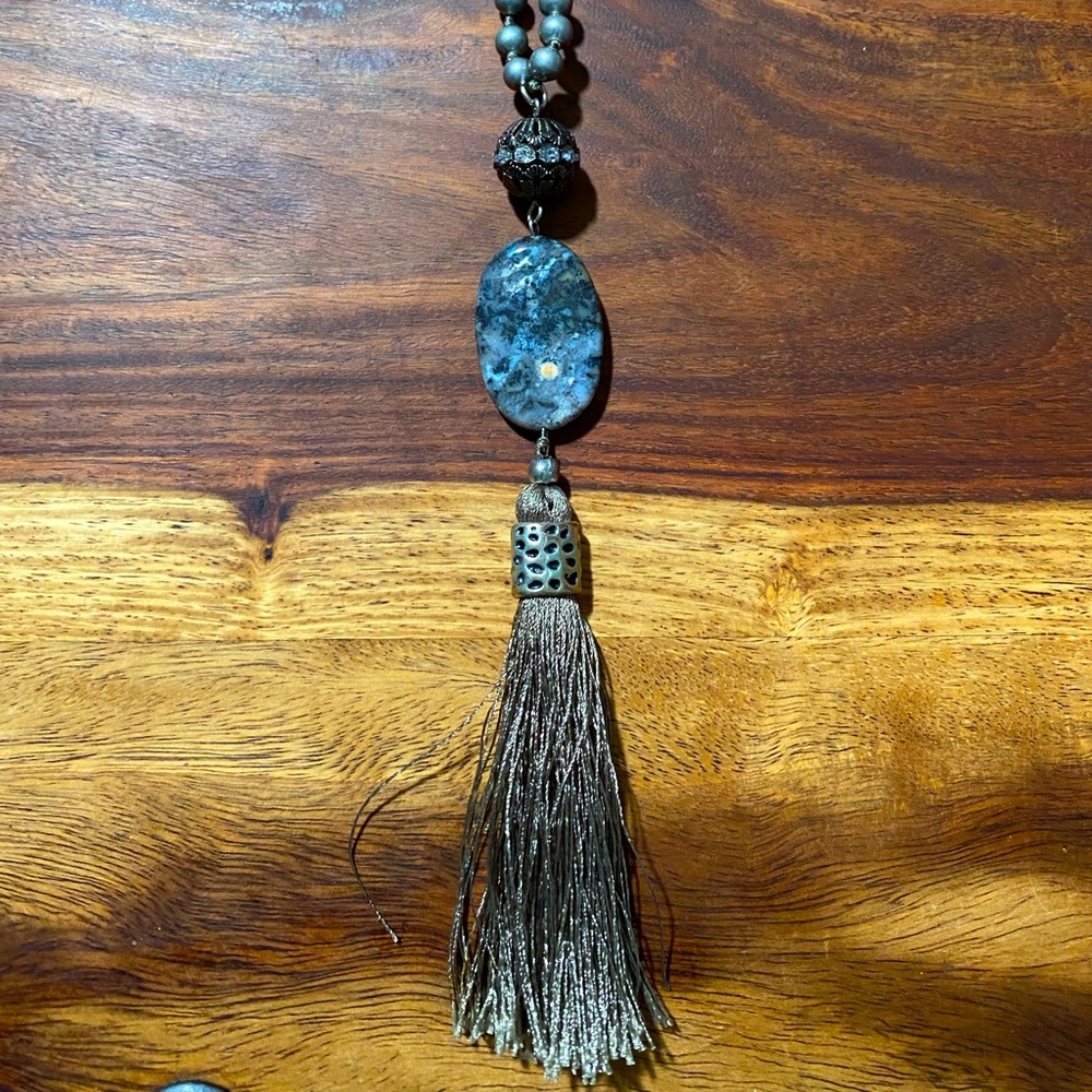 Long beaded tassel necklace